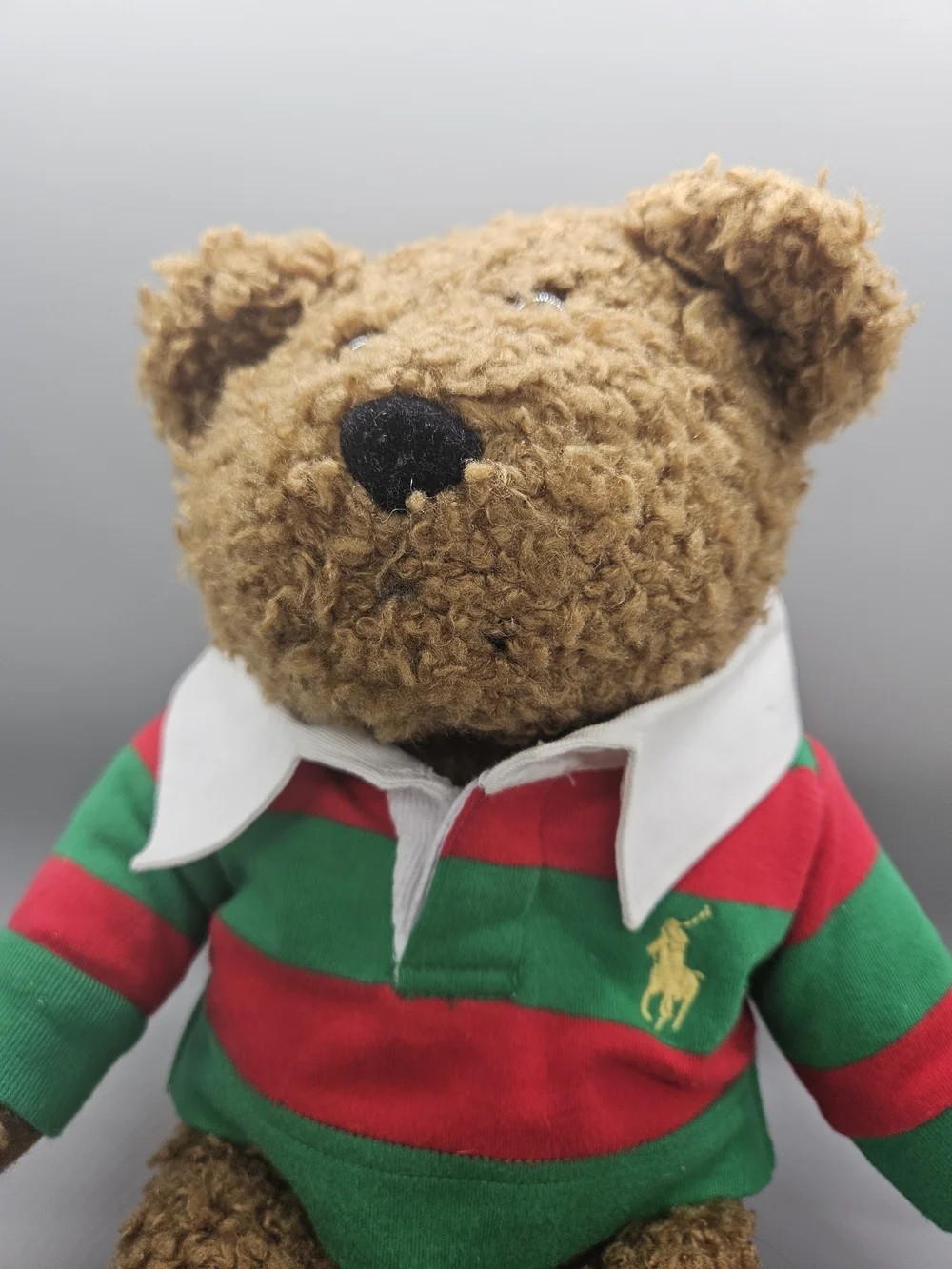 2005 Ralph Lauren Teddy Bear Plush Green Red Rugby Stripe Polo Shirt 14